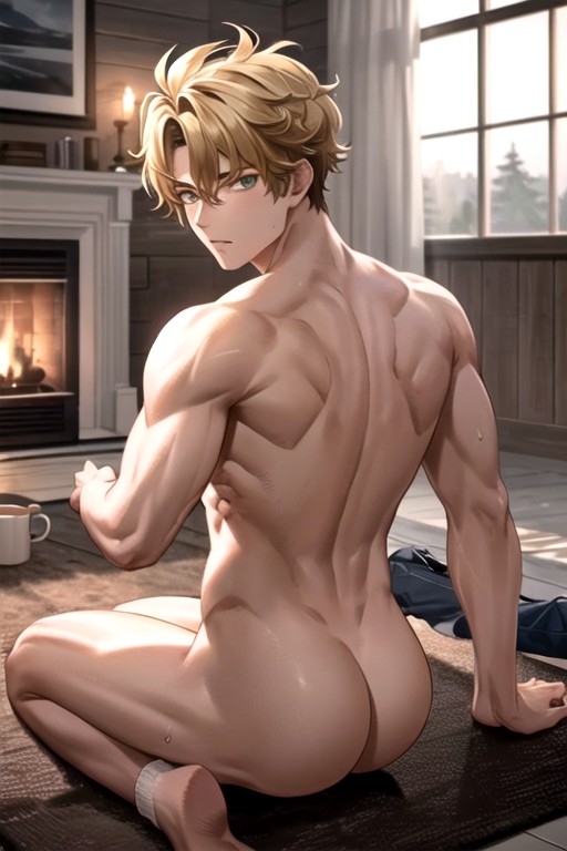 Man, Disheveled Hair, Warm Fluffy Knitted Sweater AI Gay Porn