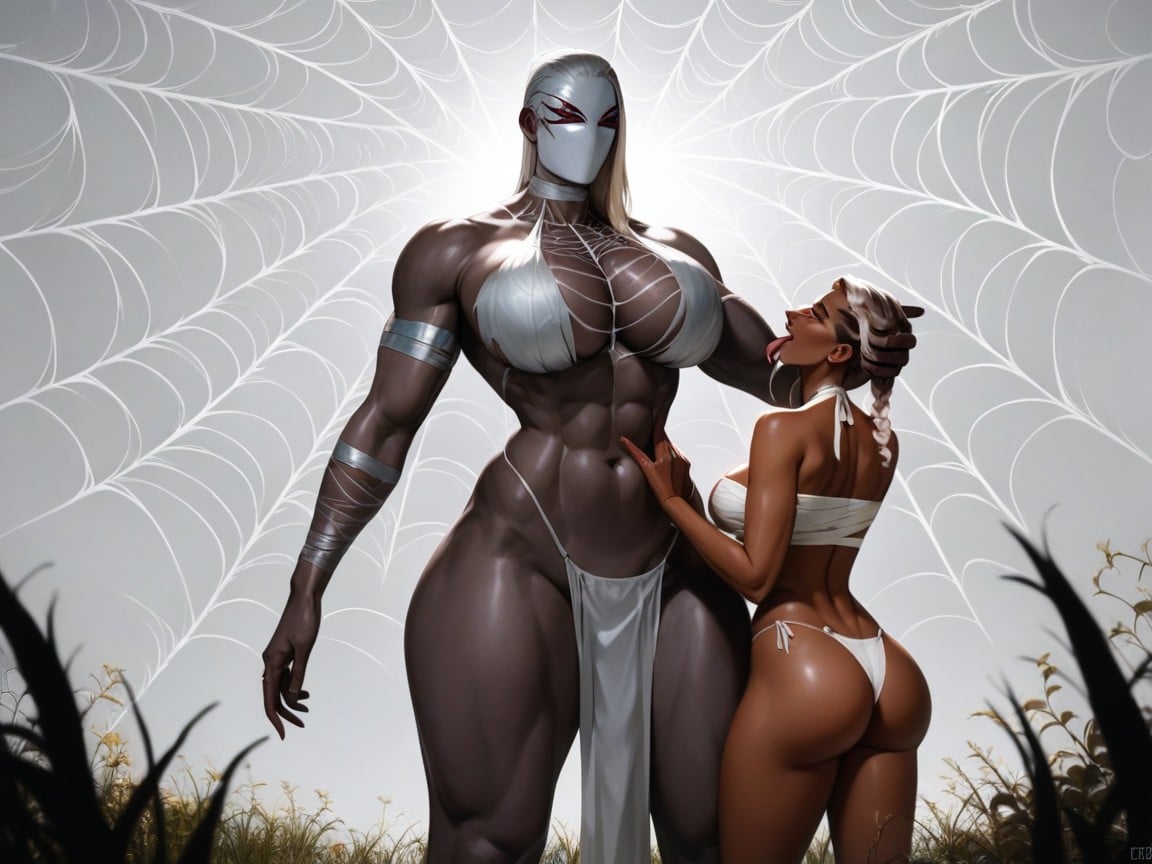 Silver Thong, Dyed Silver Bobcut Hair, Petting Spider Hentai AI Porn