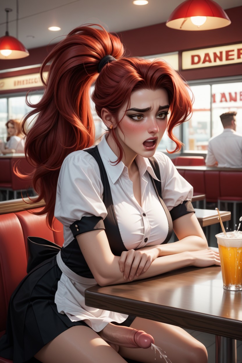 Diner, Long Red Hair, Moaning Porno IA Gay