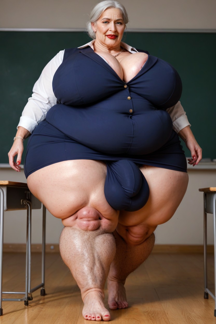 Red Lipstick, Obese Plump Lips Red Lipstick, Massive Round Boobs Shemale AI Porn