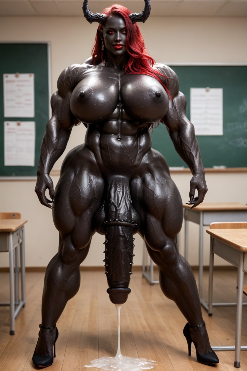 Impossibly Gigantic Black Cock, Massive Veins All Over Her Body, Hyper Futanari Penis Dripping Cum Shemale AI Porn