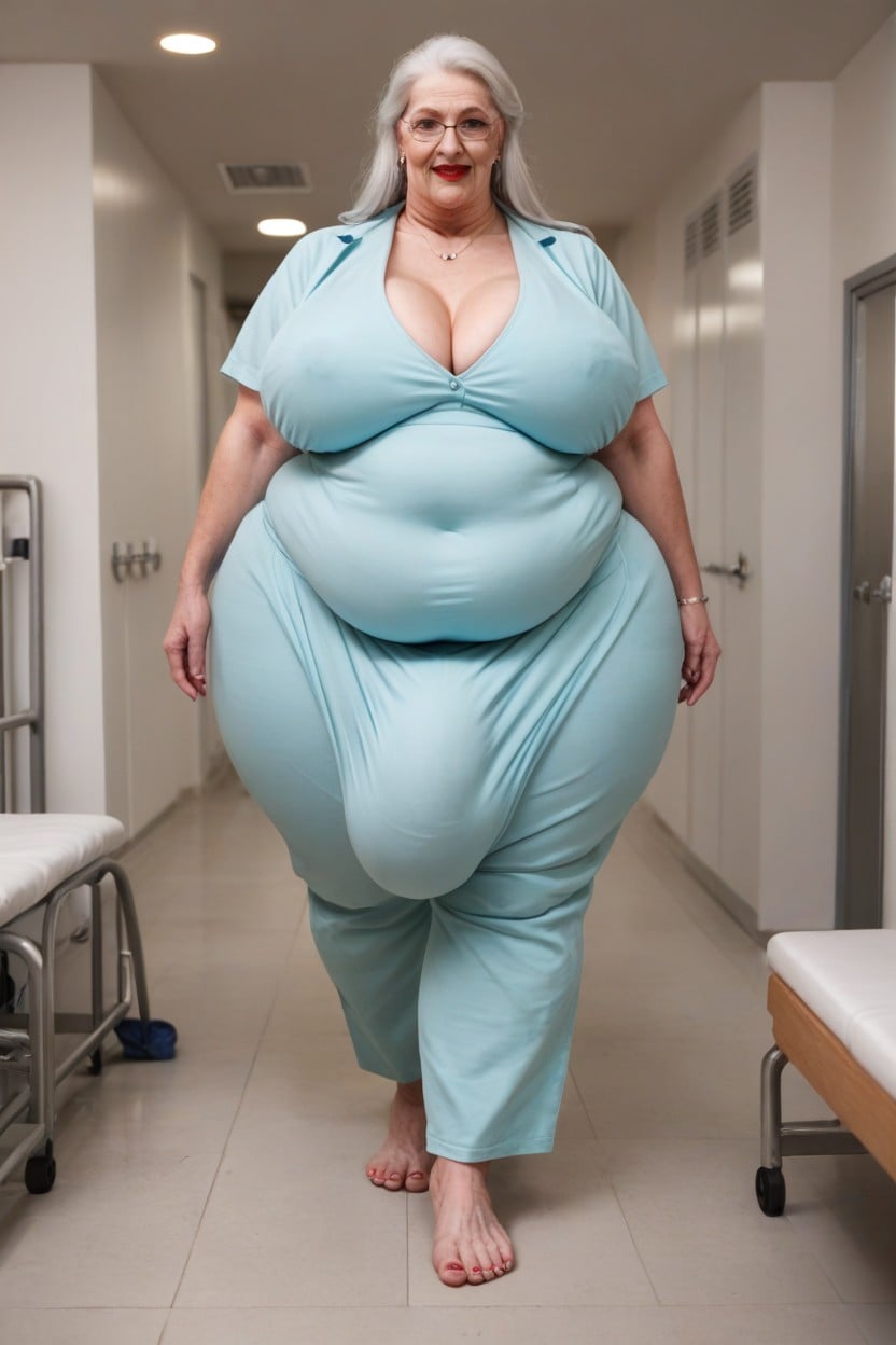 Huge Round Thighs, Fully Clothed, White Hair Shemale AI Porn