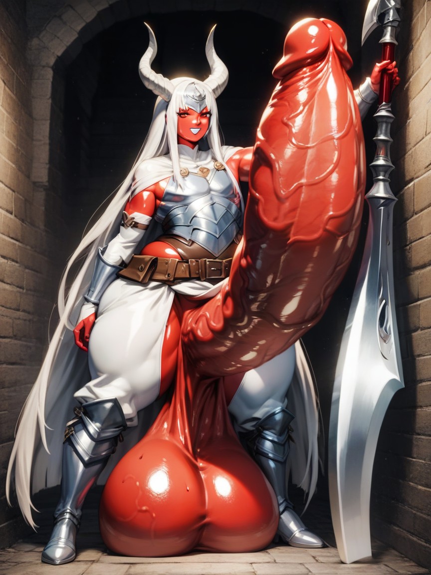 Demon, Cock Longer Than Leg, Torches On Wall AI Gay Porn