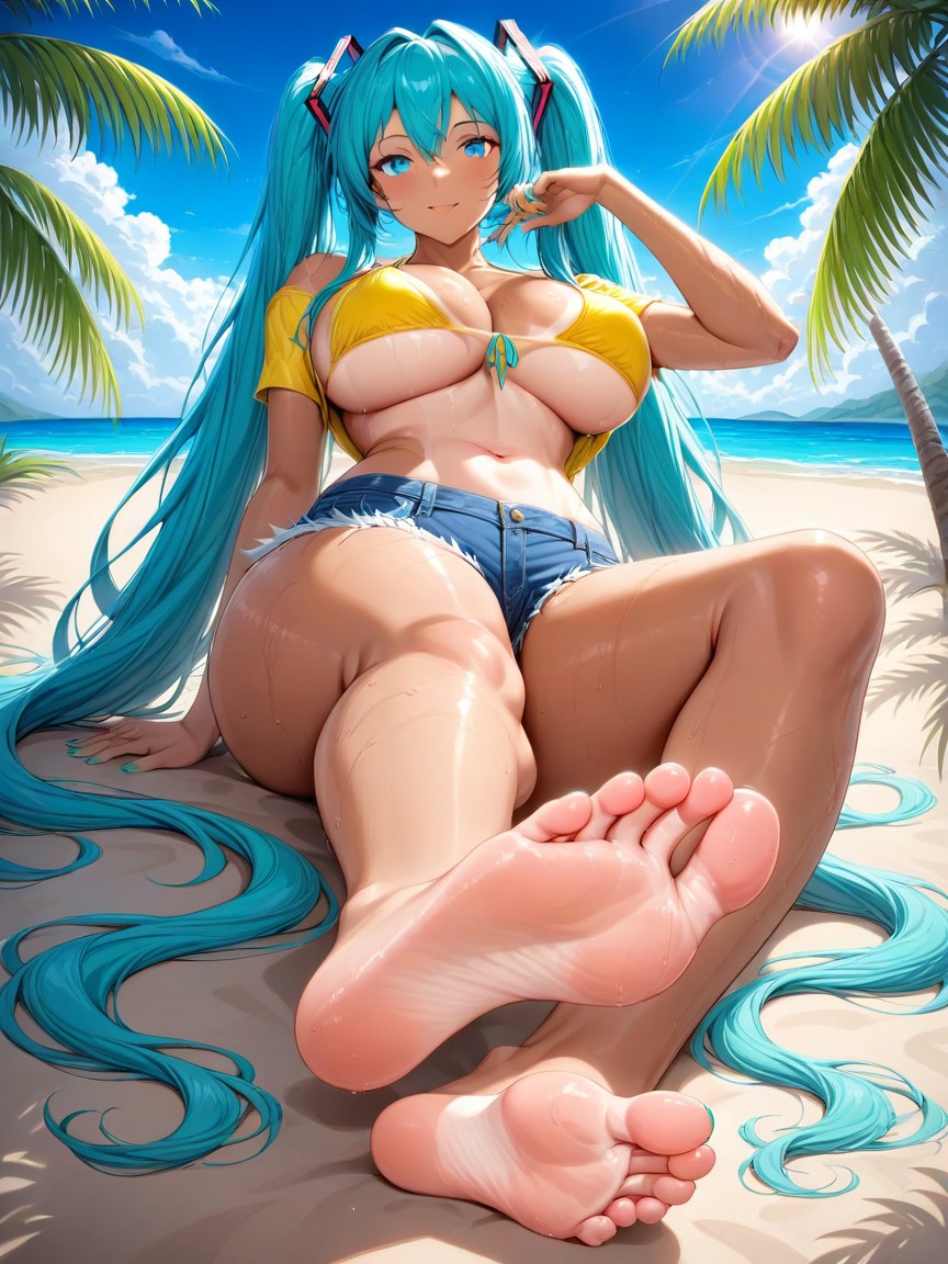 Confidently, The Scene Is Set Against A Tropical Background, And A Relaxing Atmosphere The Lighting Is Bright Hentai AI Porn