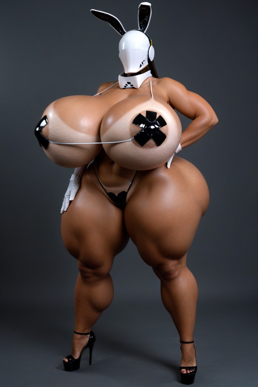 Dark Skinned, Haydee From Haydee In A Bunny Outfit With Colossal Hyper Breasts, Disproportionately Massive Ass AI Porn