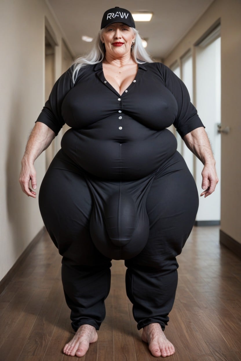 Gigantic, Hairy Feet Hairy Ankles Hairy Bushy Thighs Like A Sasquatch, Black Baseball Cap Shemale AI Porn