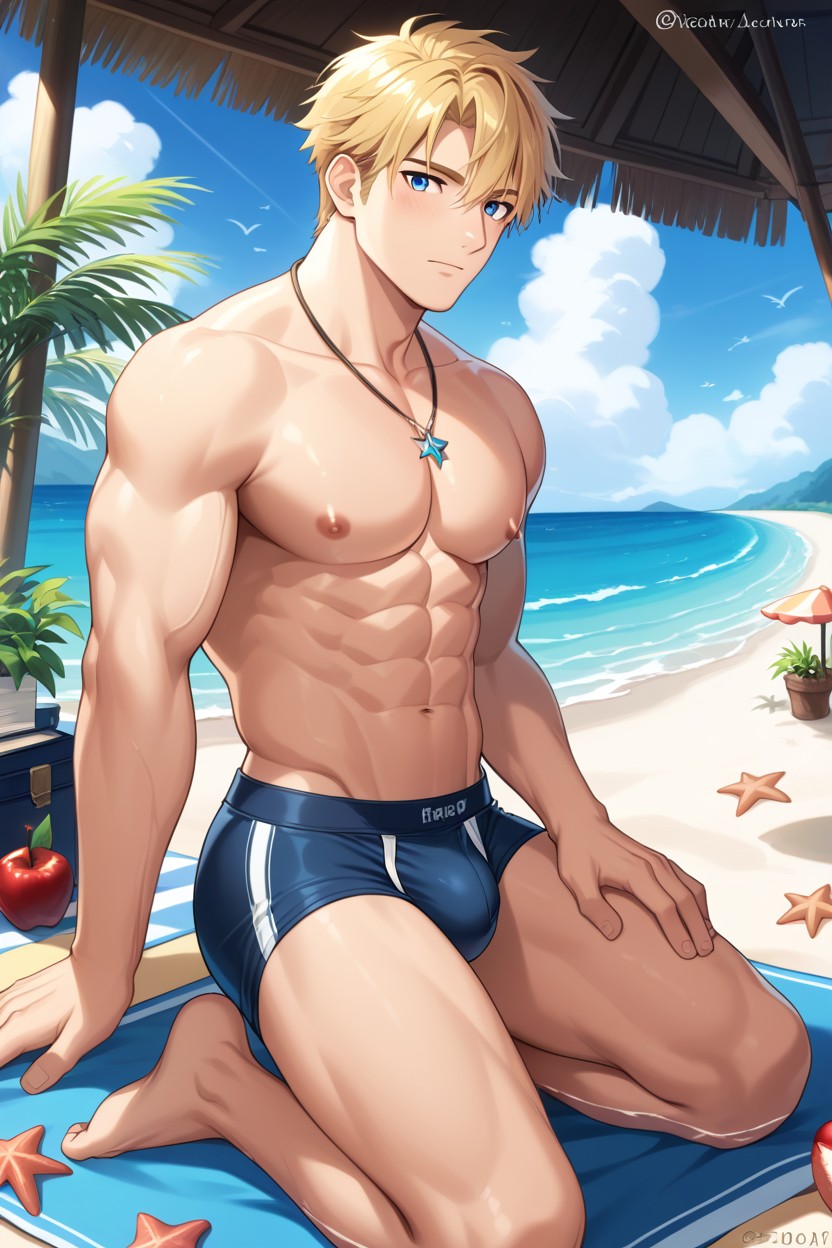 Kneeling, Artist Name, Necklace AI Gay Porn