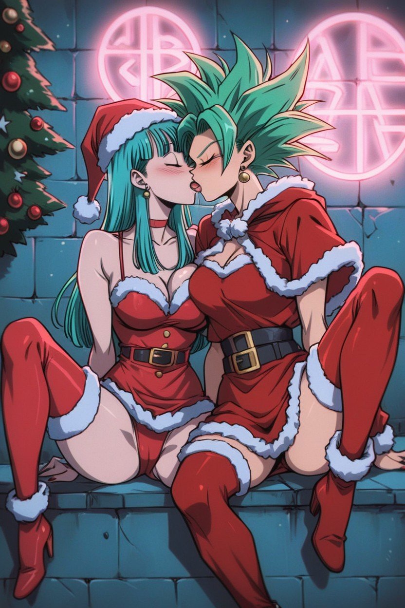 Lesbian Kissing, Skinny, Kefla From Dragon Ball Z Green Hair Furry AI Porn
