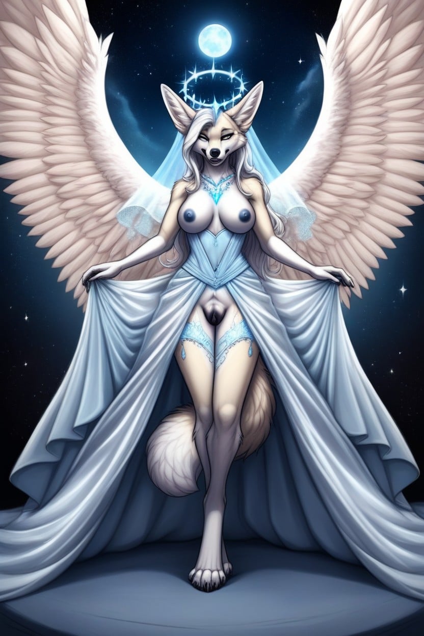 Blue Eyes, Angel, White Fur Furry AI Porn