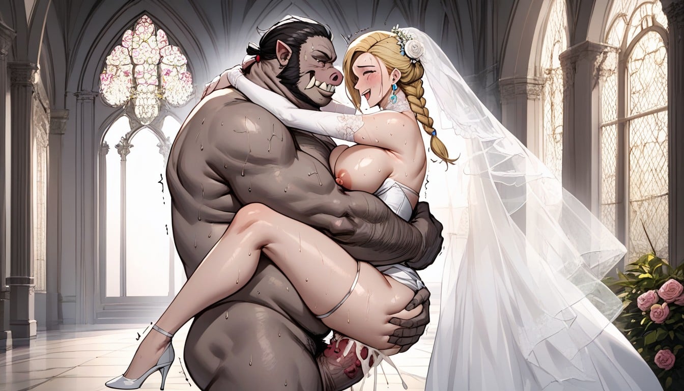 Gorgeous Wedding Dresses, Fucked By Giant Fat Ugly Boar Monster, One Thumb Hentai AI Porn