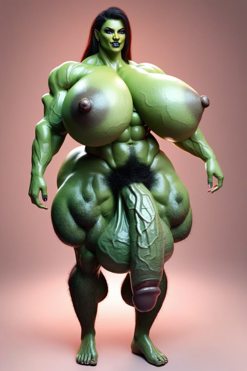Extremely Large Ass, Hyper Breasts, Muscular Shemale AI Porn