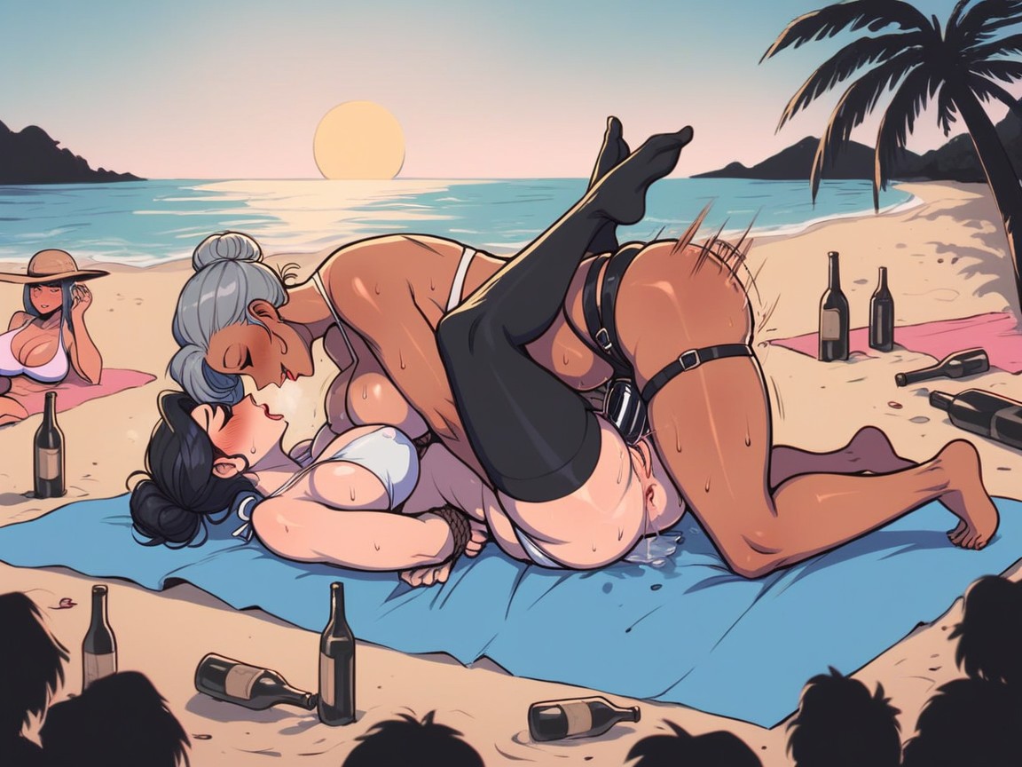 Laying, Lesbian Strapon, Thrusting Motion Lines Hentai AI Porn