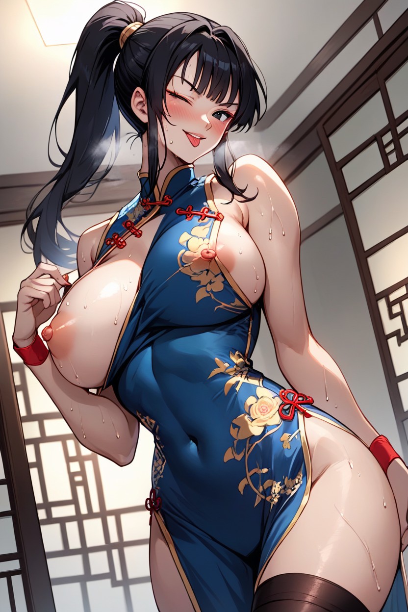 Bangs, Sleeveless Dress, Parted Lips Hentai AI Porn