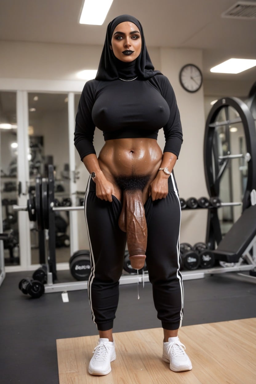 Gym Clothes, Black Lipstick, Soft Cock Shemale AI Porn