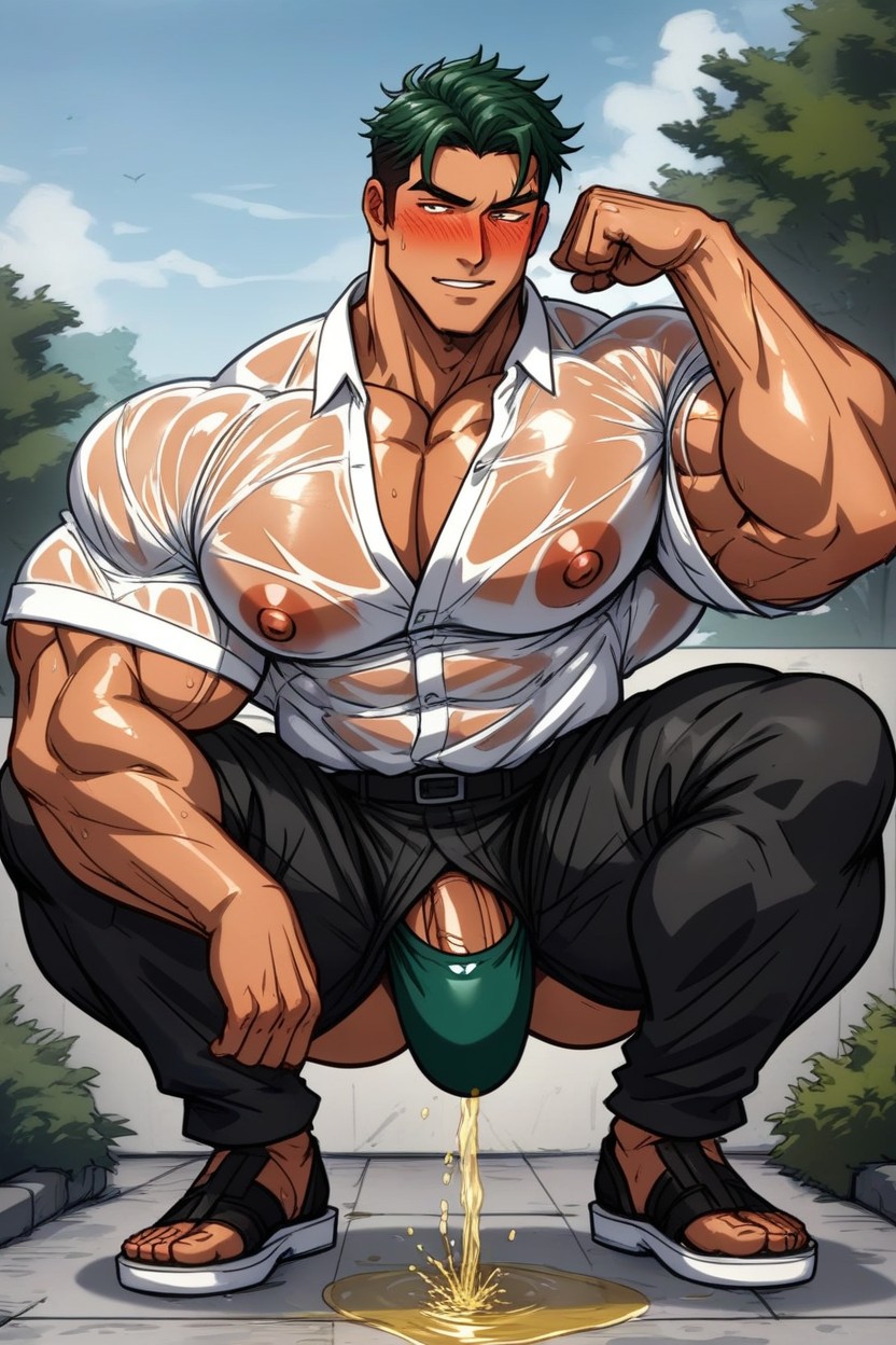 Massive Pecs, Undressed, Tan Skin AI Gay Porn