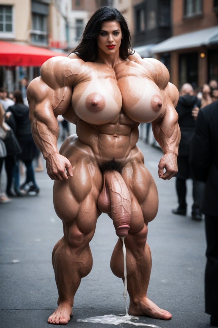 Thick Pubic Hair, Dark Tan Skin, Arms On Hips Shemale AI Porn