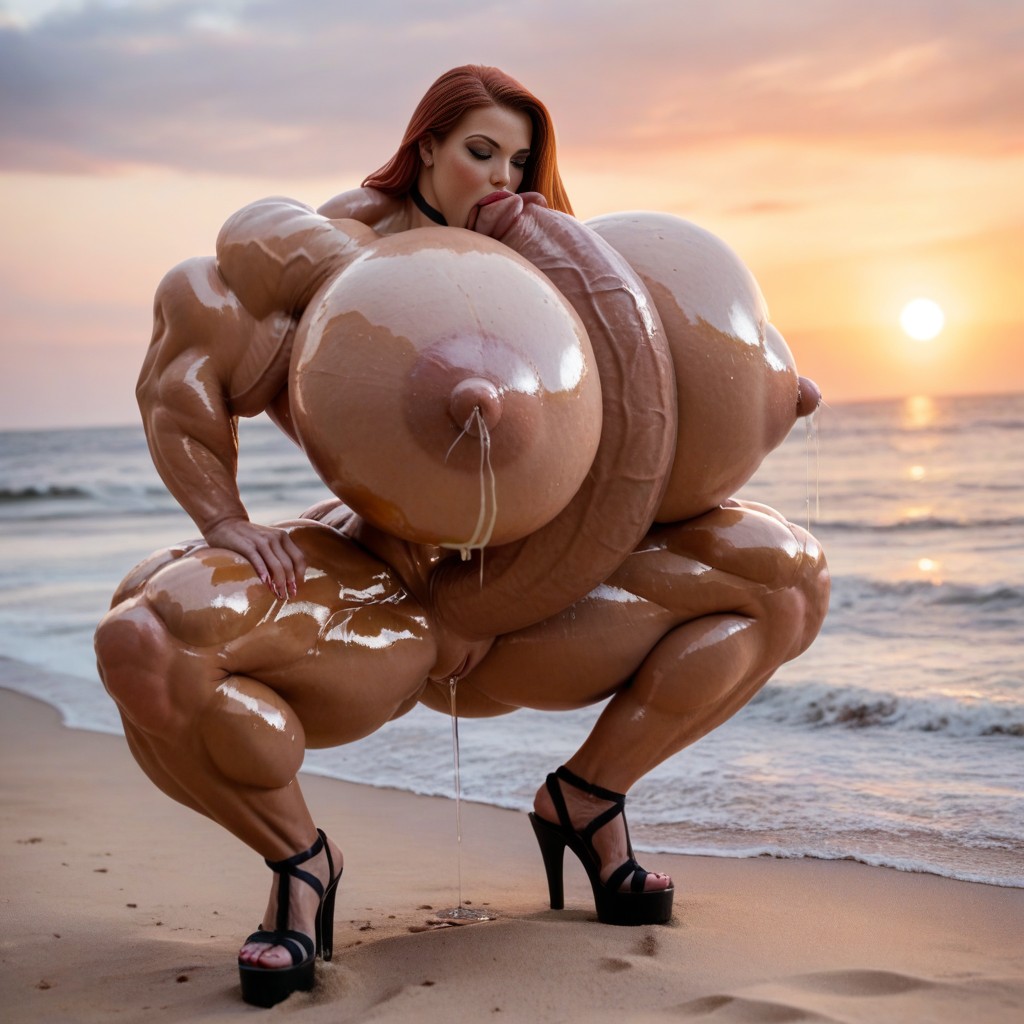 Beautiful Shapely Legs, Pouty Plump Full Lips, Extreme Length Hyper Massive Cock AI Porn