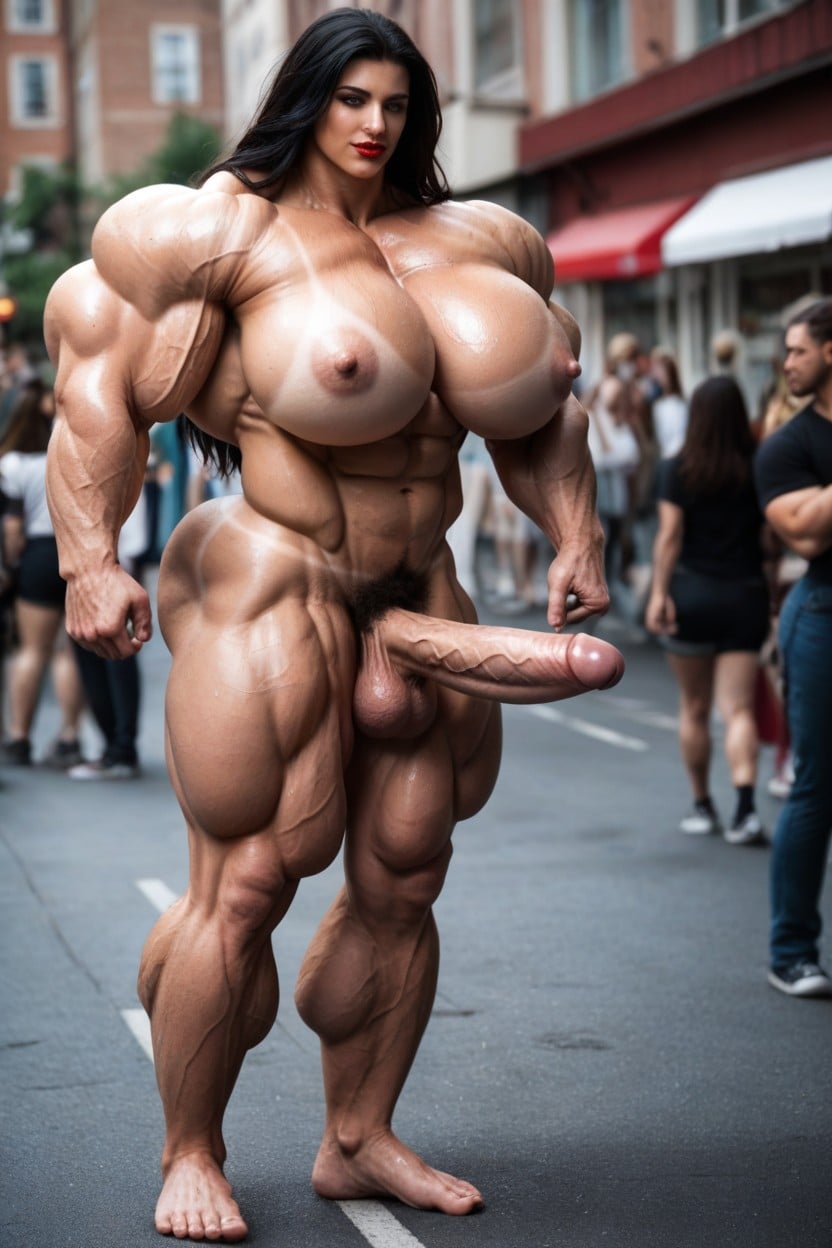Giantess, No Shoes, Gigantic Huge Muscles Shemale AI Porn