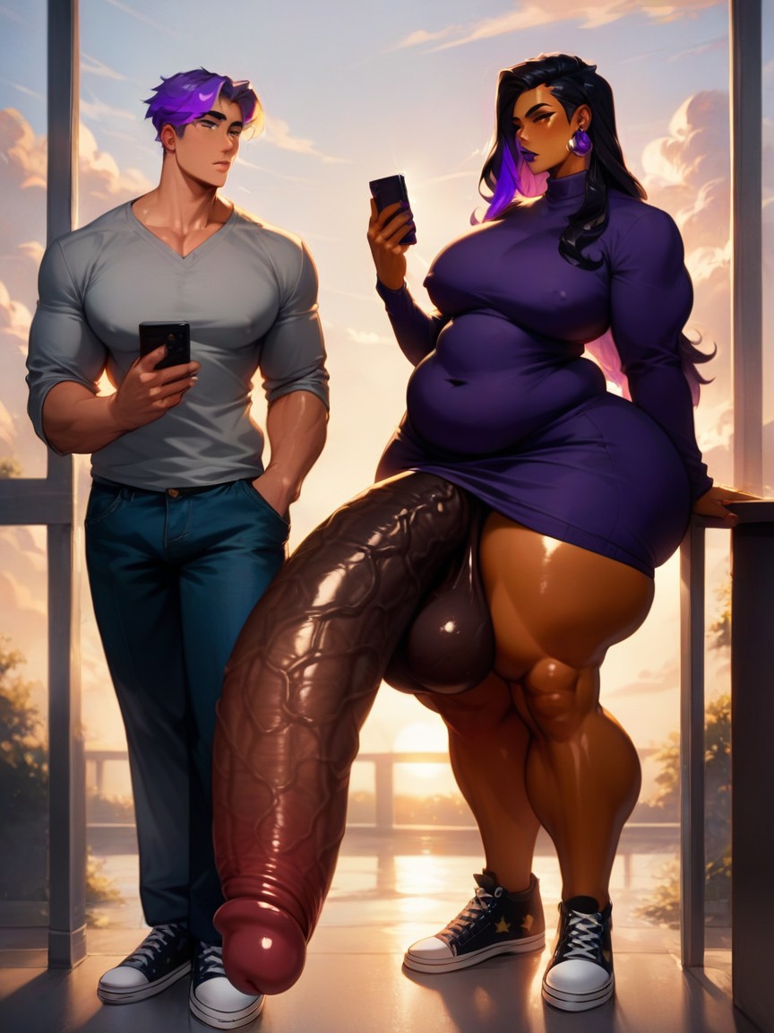 Black Hair, Penis Bigger Than Body, Purple Lipstick AI Gay Porn