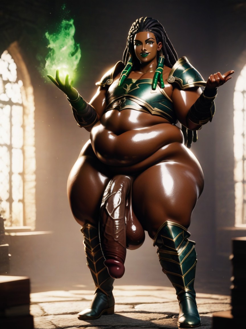 Black Hair, Gigantic Long Cock, Dark Green Hair AI Gay Porn