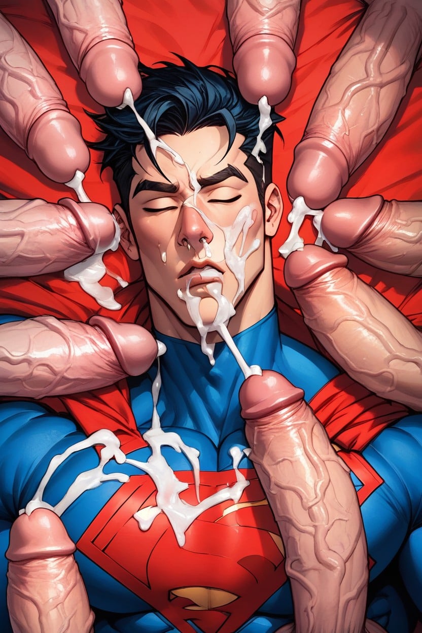 Massive Pectorals, Eyes Closed, Gallons Of Cum All Over Body AI Gay Porn