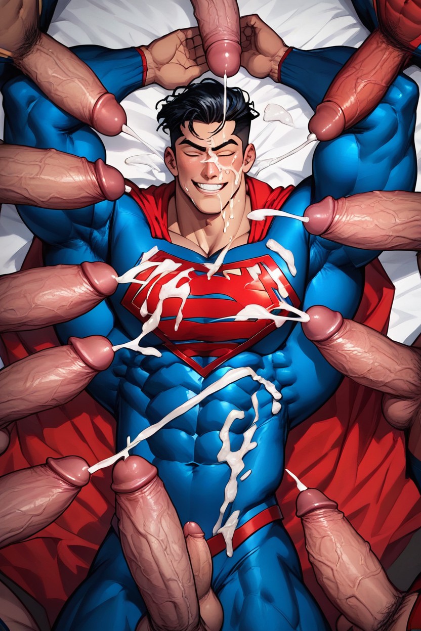 Cum Oozing Out Of Both Nostrils, Guys Holding Thier Dicks Over Supermans Face, Cum On Nose And Lips AI Gay Porn