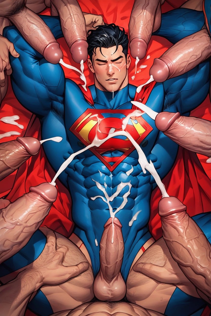 Close Up, Ejaculation, Big Dicks Over Supermans Face AI Gay Porn