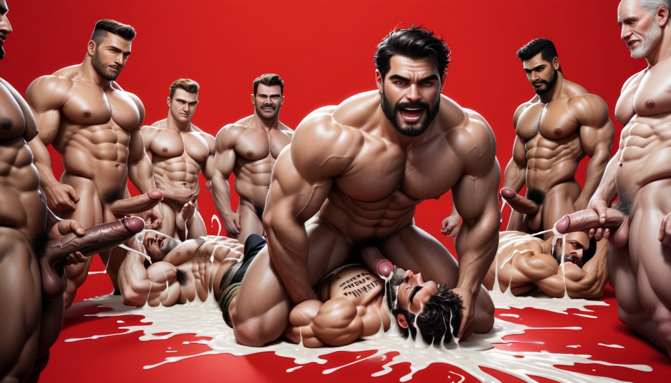 Gang Bang, Gay, Cum On Face AI Gay Porn