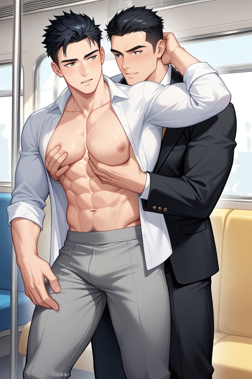 Chest Being Groped From Behind, Open Shirt, Fondled By Men AI Gay Porn