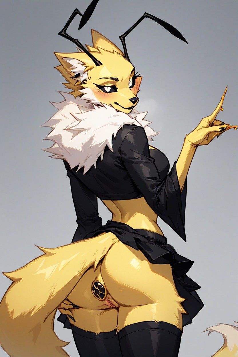 White Eyes, Yellow Fur, Buttplug Furry AI Porn