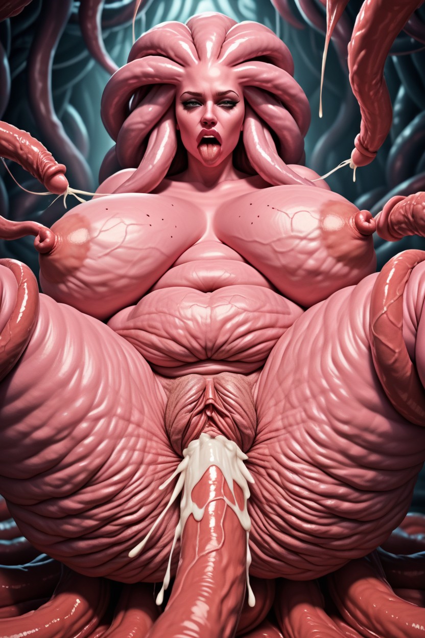 Gigantic Breasts, More Tentacles, Tongue Out AI Porn