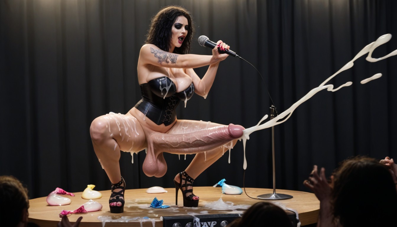 Metal Musicians With Her On Stage, Piercing, Model Porno IA transsexuelle