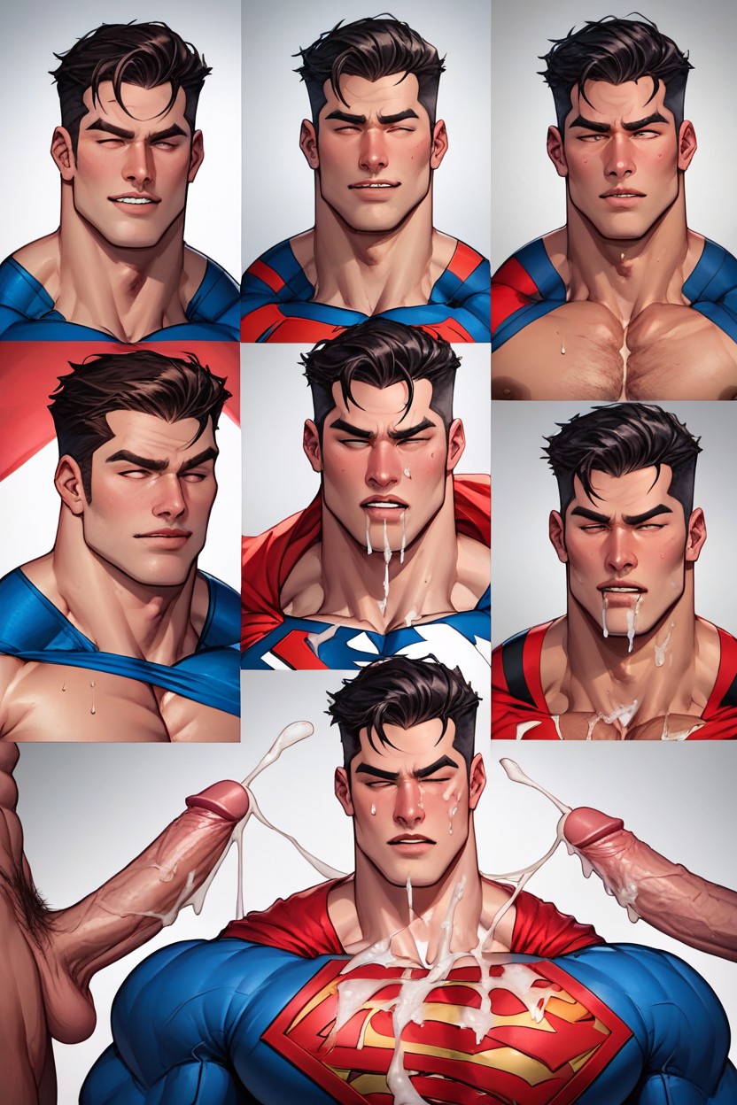 Supermans Face Drenched With Cum, Multiple Views, Strings Of Cum Over Eyebrows AI Gay Porn