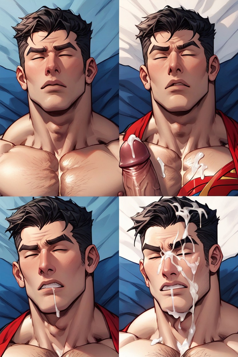 A Large Hard Cock Dripping Cum, Tired Face , Masculine Face AI Gay Porn