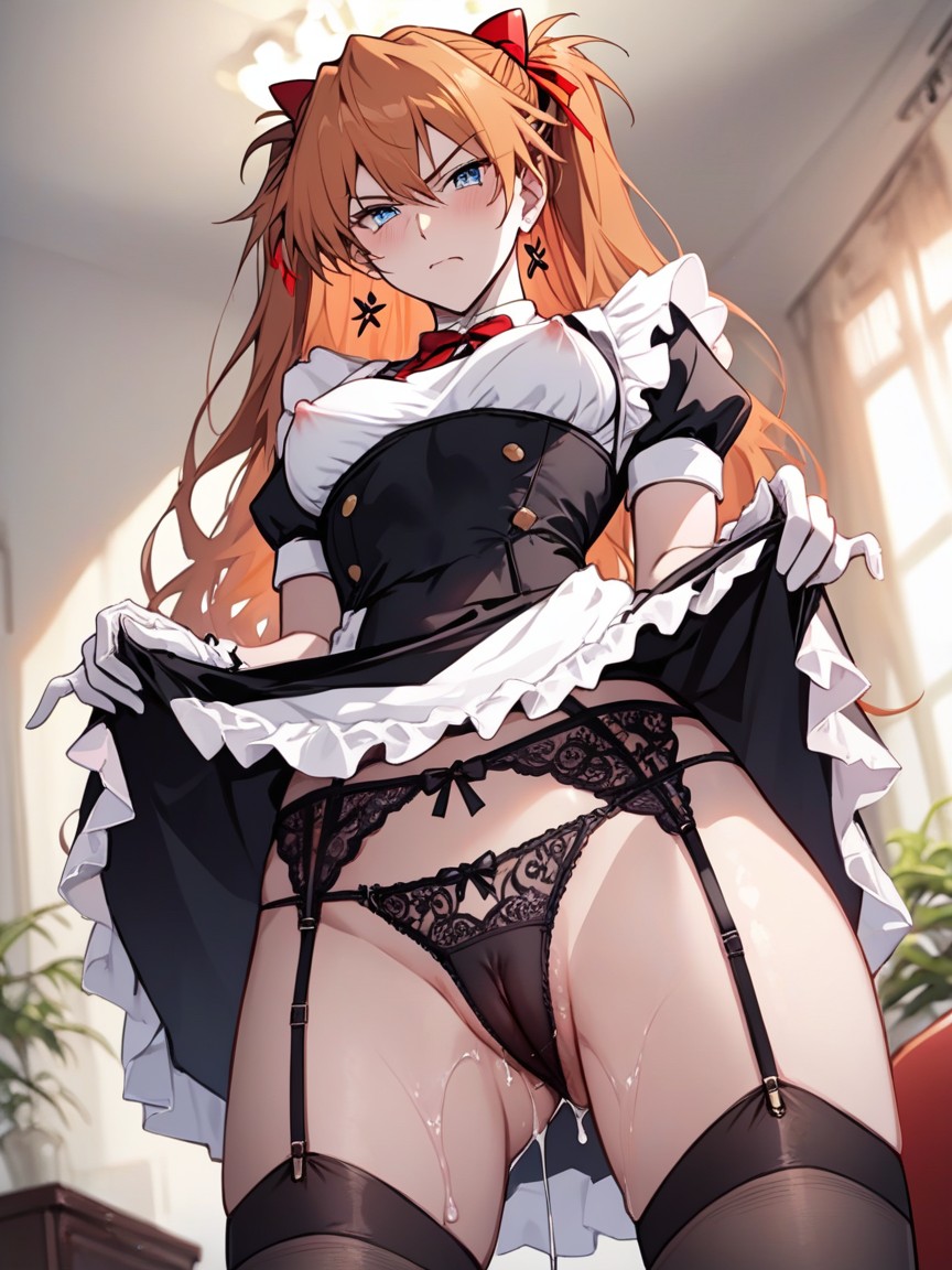 White Hair Ribbons Asuka, Sexy Body Asuka, Perfect Maid Dress Hentai AI Porn