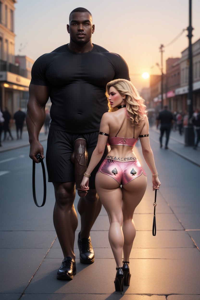 Interracial, Dark Black Man, Pink Silk Dress AI Gay Porn