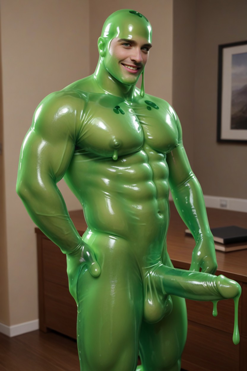 Slime Monster Is Humanoid And Muscular, Slime Monster Gigantic Penis And Balls, Human To Slime Metamorphosis AI Gay Porn