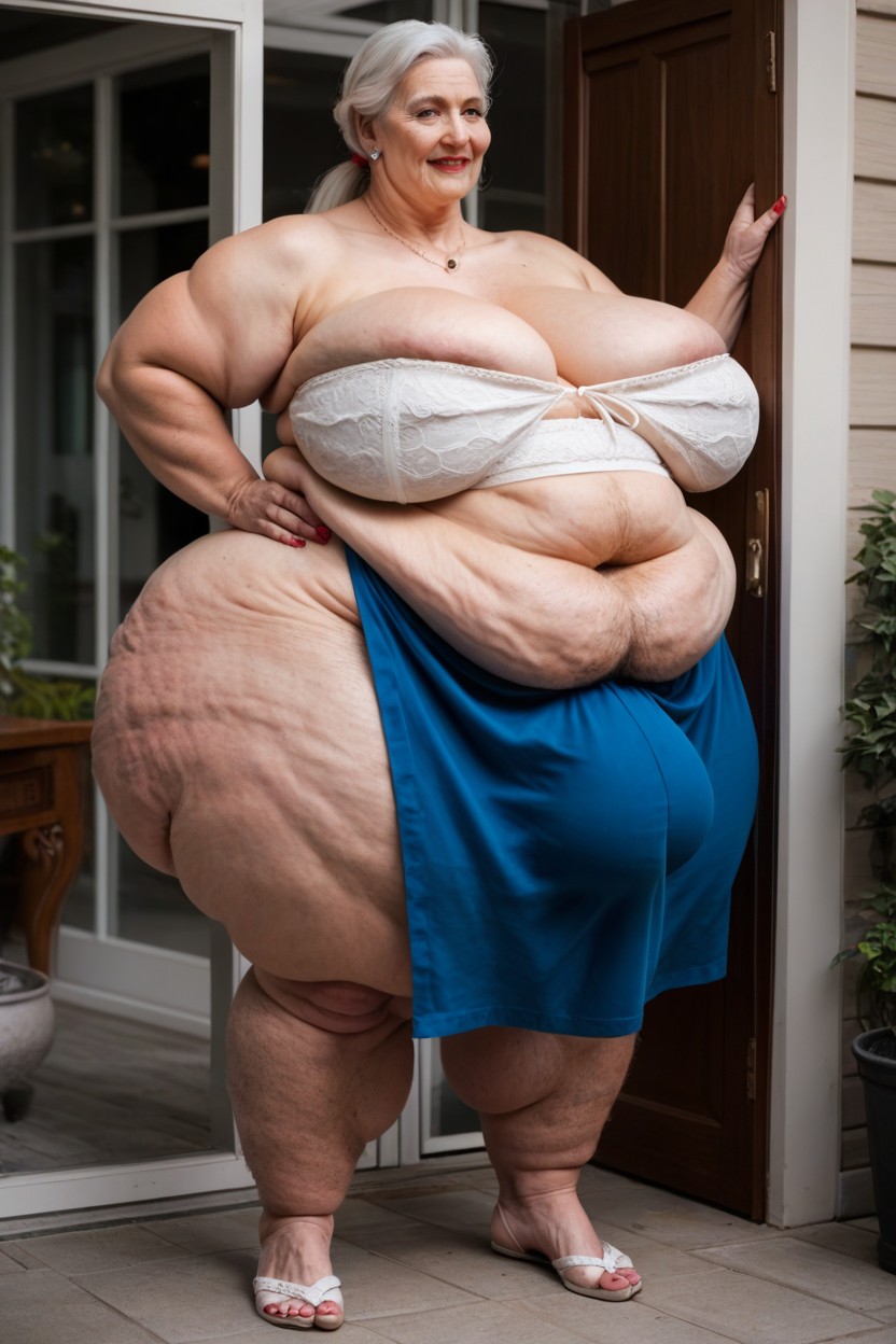 Huge Round Thighs, White Hair, Morbidly Obese Shemale AI Porn