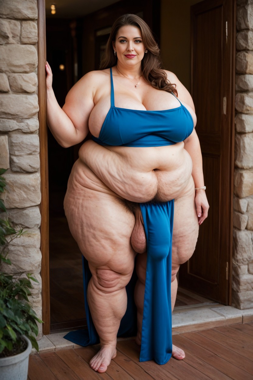 Gigantic Saggy Breast, Standing On Front Porch, Massive Ass AI Porn
