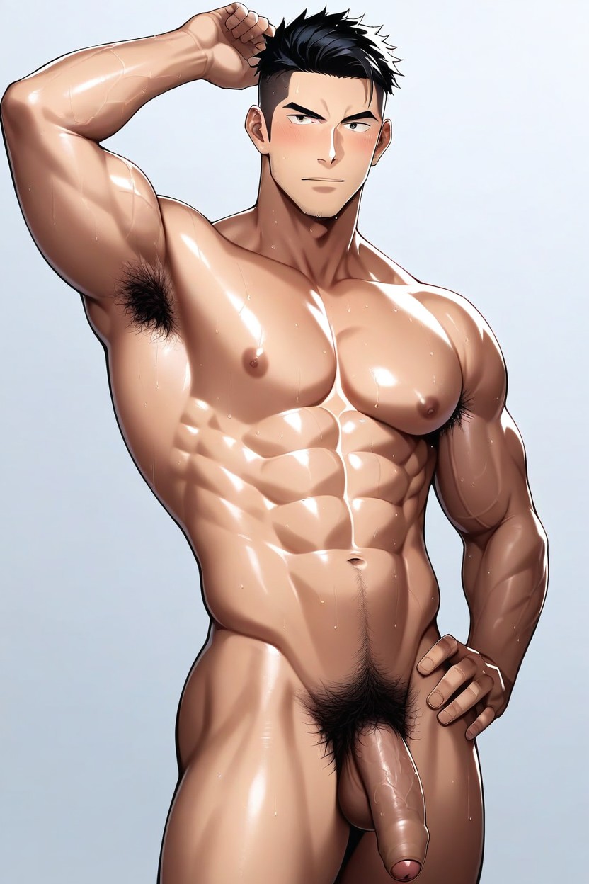 And His Armpit Hair Is Dark And Dense Ikeda Masaru, Very Short Hair, Front View AI Gay Porn
