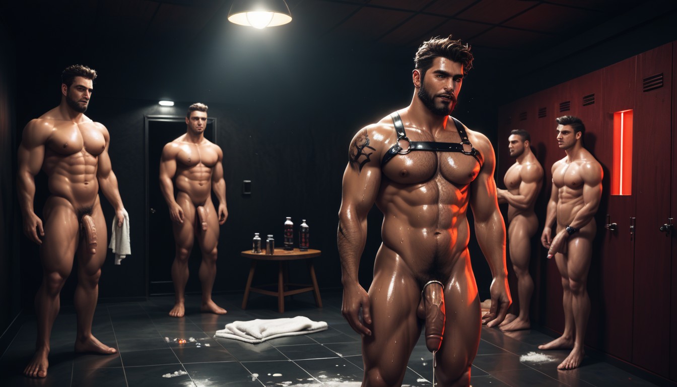 Dungeon, Leather Harness, Cum On Ground AI Gay Porn
