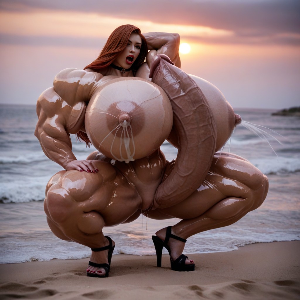 Squatting, Hyper Massive Muscle, Pouty Plump Full Lips AI Porn