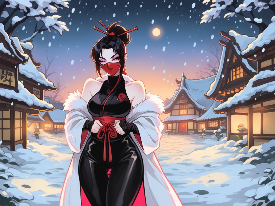 Pale Skin, Sloped Shoulders, Japanese Mansion Pagoda Hentai AI Porn