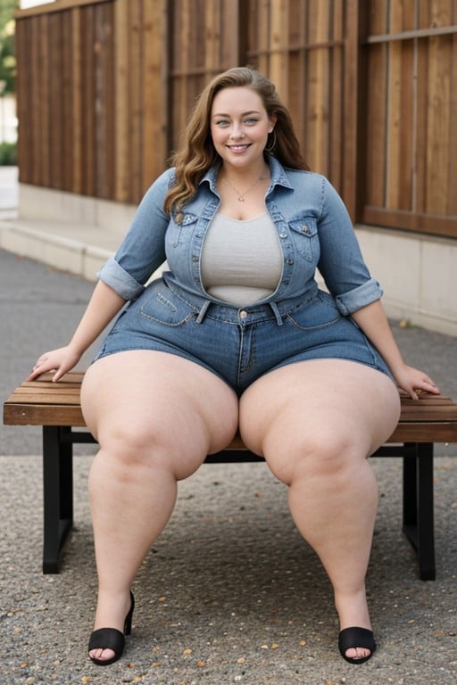 Showing Inner Thighs, Gigantic Thighs, Jean Shorts AI Porn