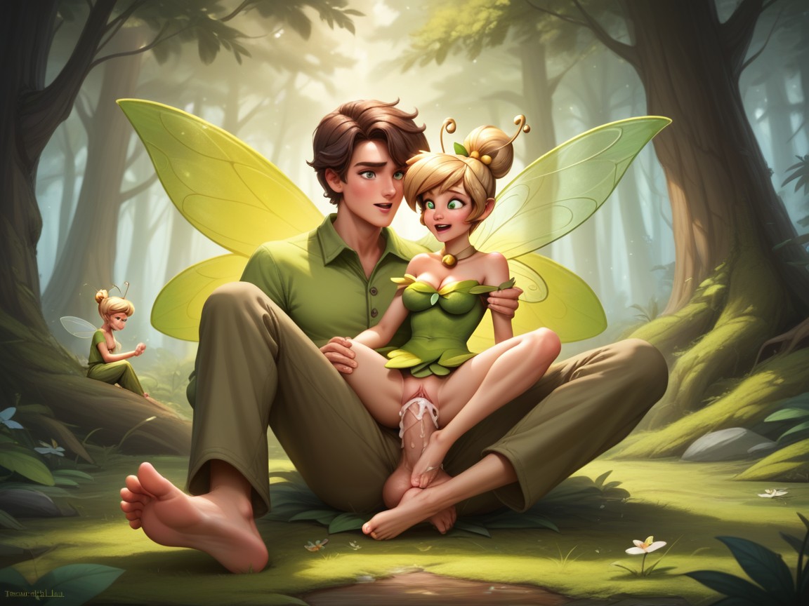 Man Holding Tinkerbell In Hand, Tinkerbell Is Same Size As Mans Dick, Visible Vagina Hentai AI Porn