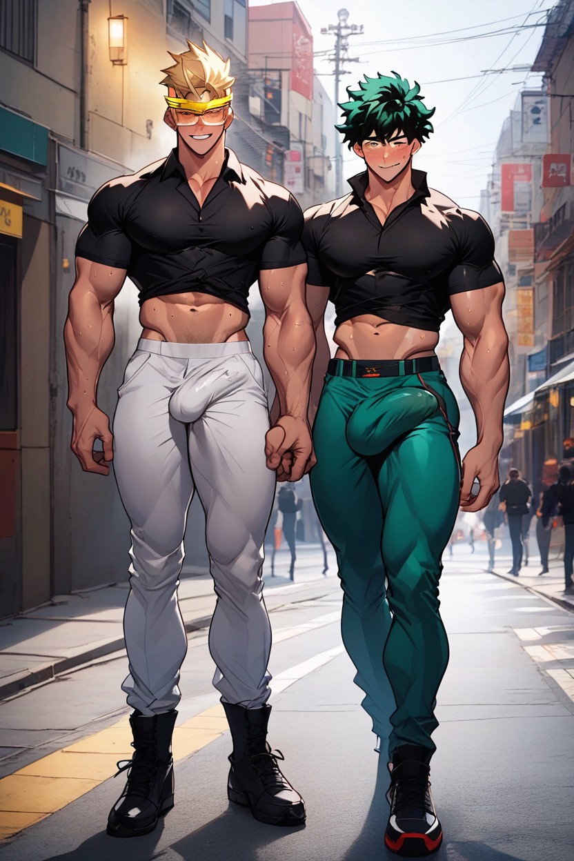Standing, Sweaty Skin, Round Face And Sclera Pink AI Gay Porn