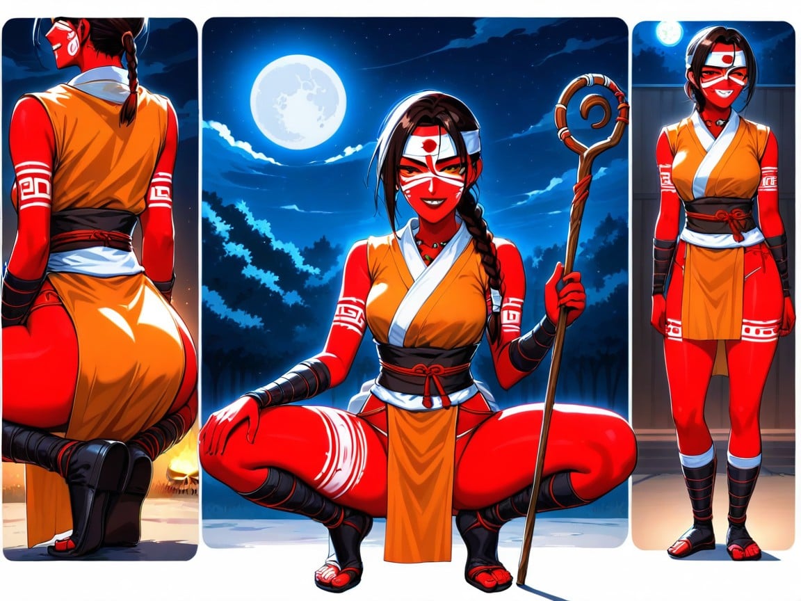Tribal Jewelry, Wearing Orange Tiger Print Ninja Clothes, Orange Tribal Face Paint Porno IA
