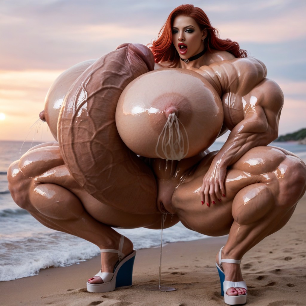 Jessica Rabbit Grips Her Meter Long Excessive Length Mega Super Hyper Cock, Pretty, Oiled Skin AI Porn