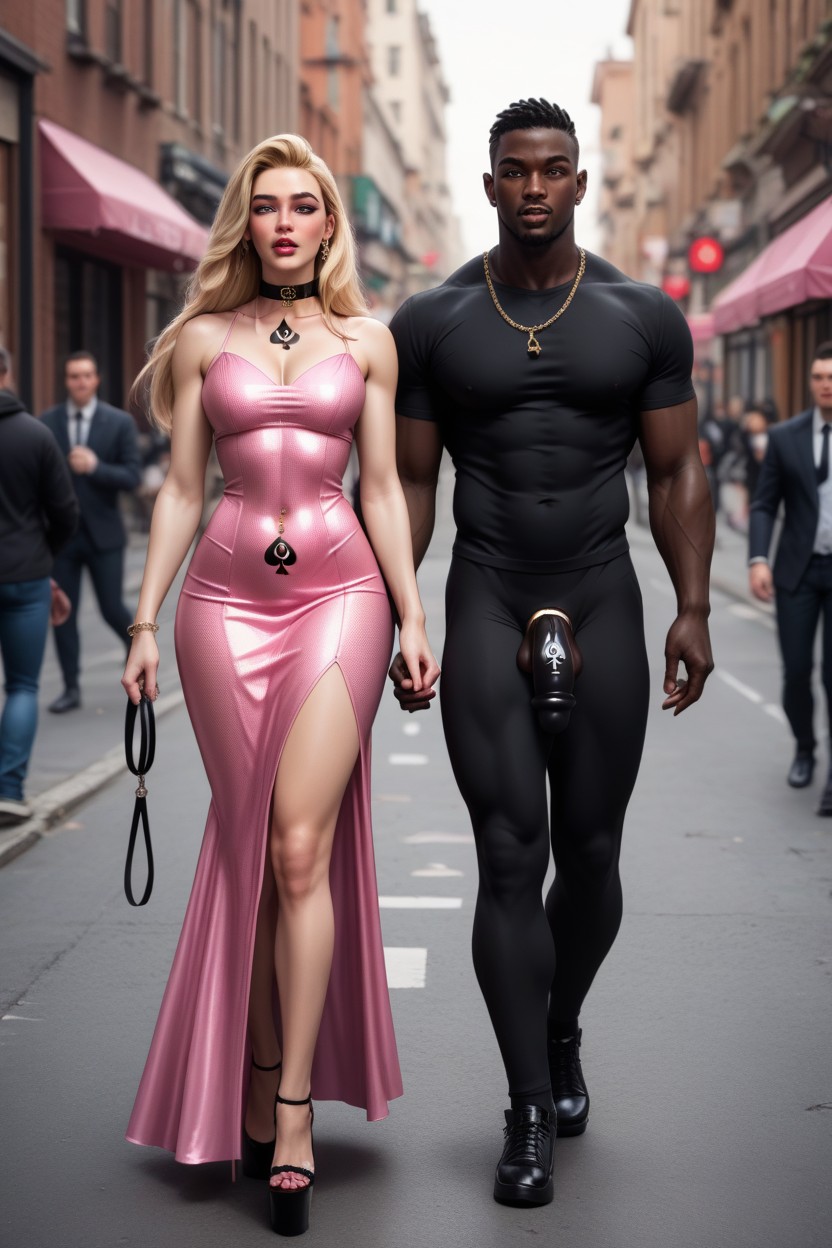 Penis In Chastity Cage, Black Fishnets, Blonde Hair AI Gay Porn