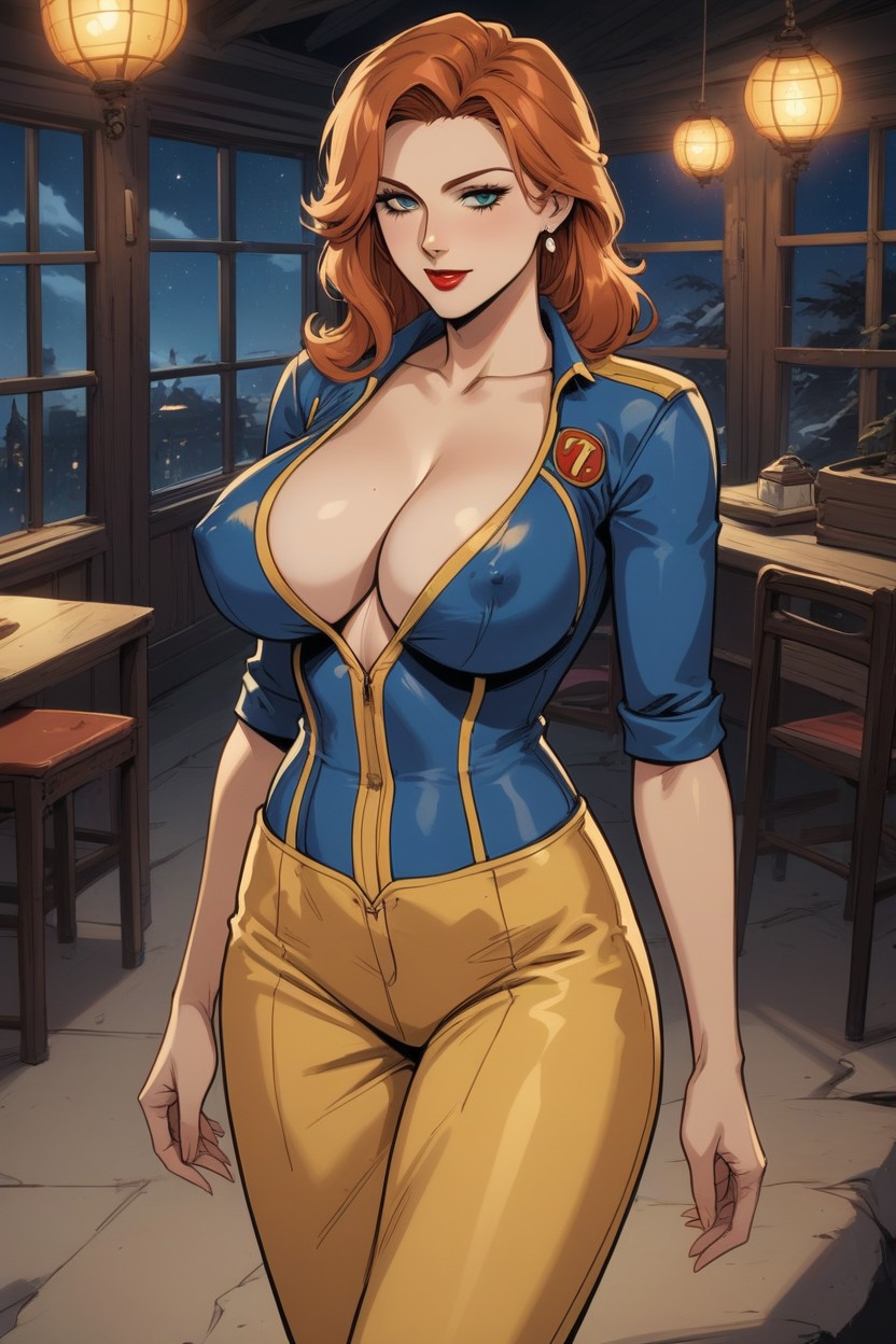Night, Shirt Blouse, Deep Cleavage AI Porn